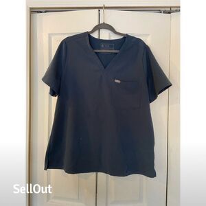 Figs Women's XL Blue V-Neck Scrub Top Short Sleeve Workwear Blouse